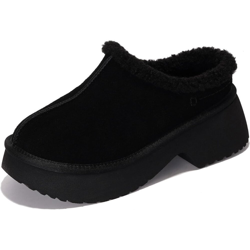 Leather Platform Clogs Women Memory Foam Non-Slip Slip-On Dress Casual